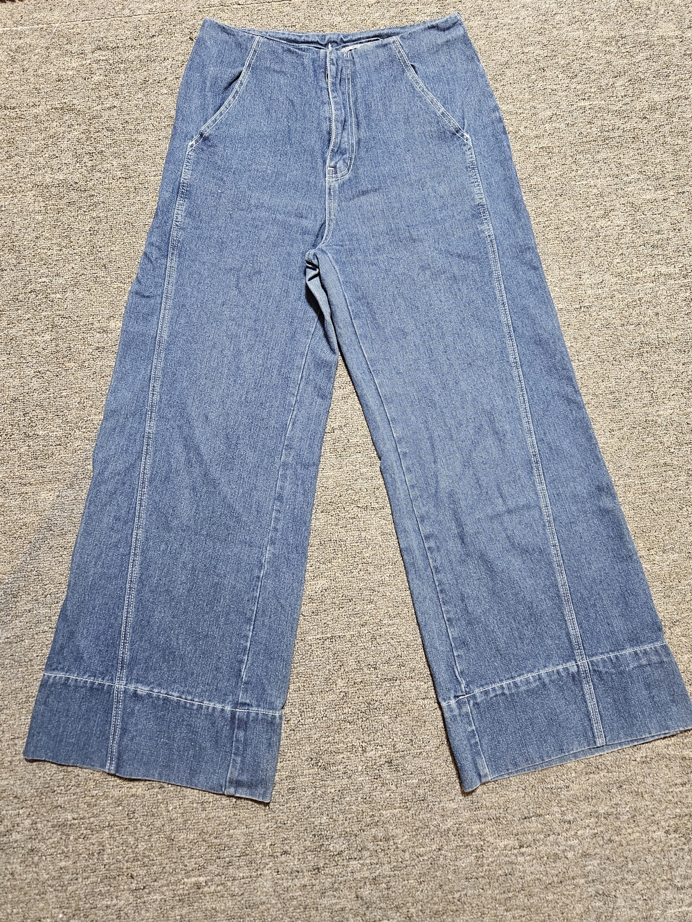 Cider Denim Wide Leg High Waisted Striped Jeans Medium Wash Large
